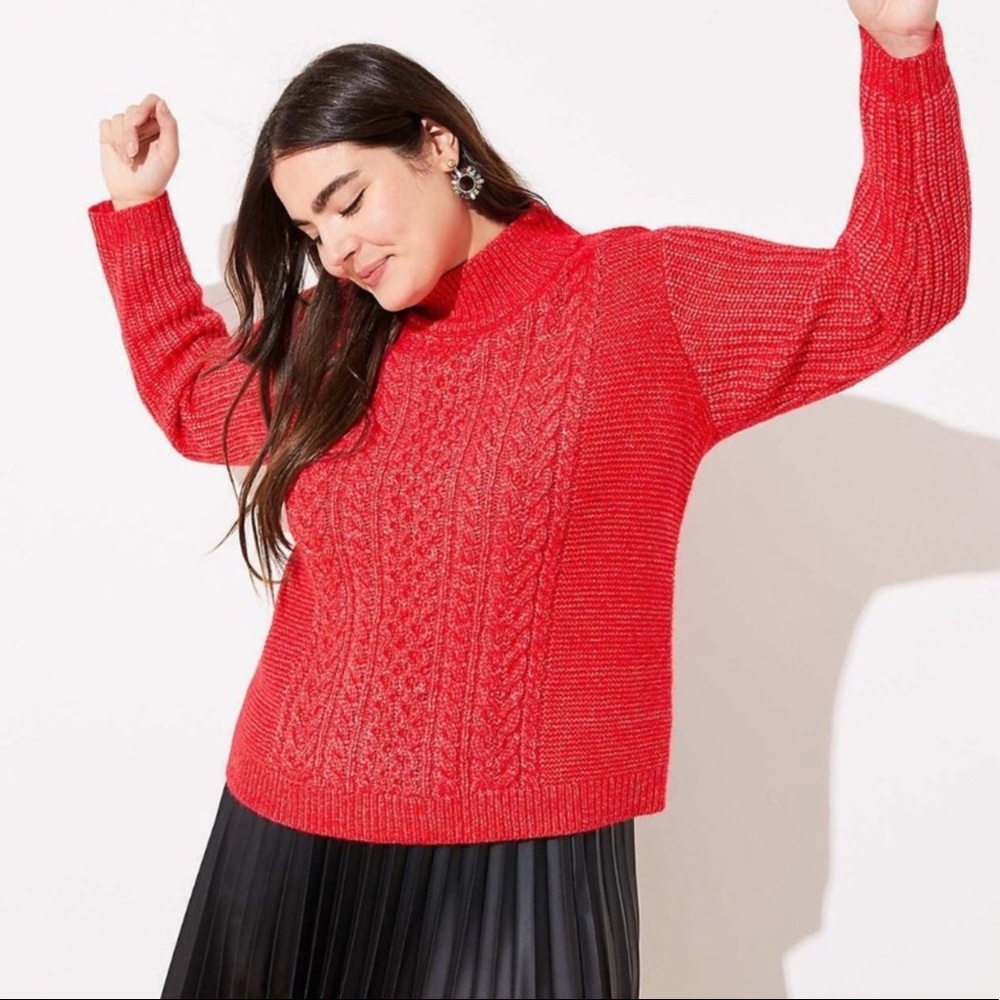Loft Plus crop cable knit turtleneck Red Sweater